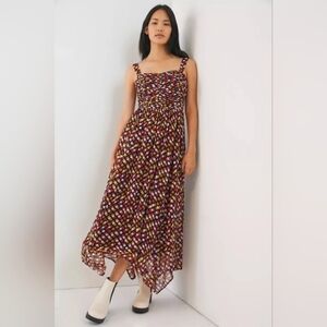 Anthropologie Maeve Frannie Sweetheart Ruched Dot Maxi Dress